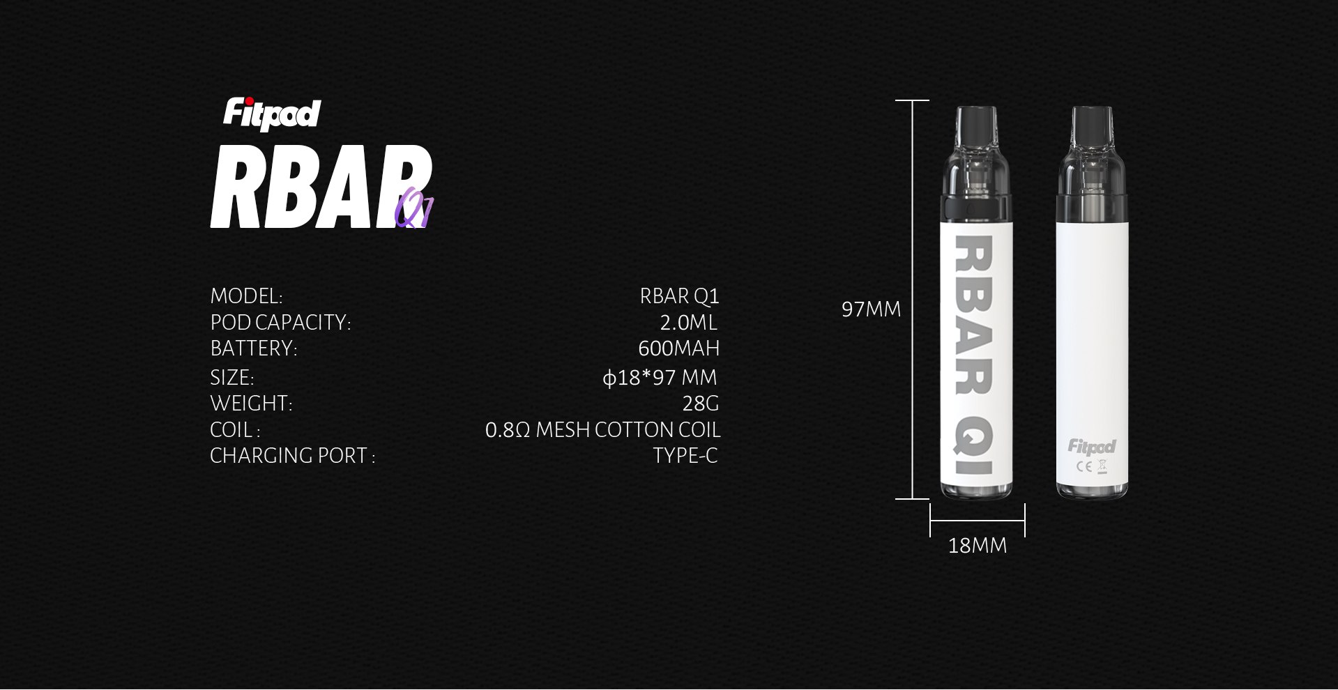 Fitpod RBAR Q1 一次性可重複注油主機 輕巧便攜 600mAh大電池:圖片 4